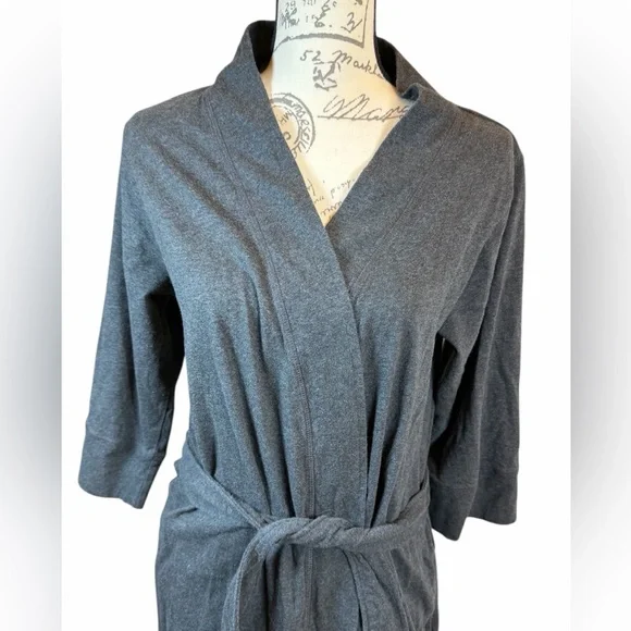 Pact Organic Cotton Bathrobe Gray Tie Waist Medium - Picture 2 of 9